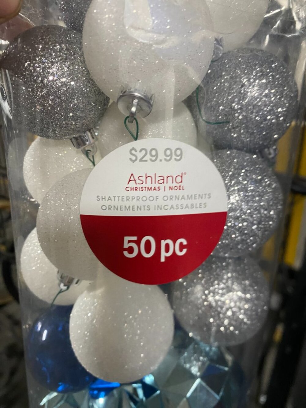 Ashland Christmas Shatterproof Blue, White, & Silver Ornaments 50 Piece